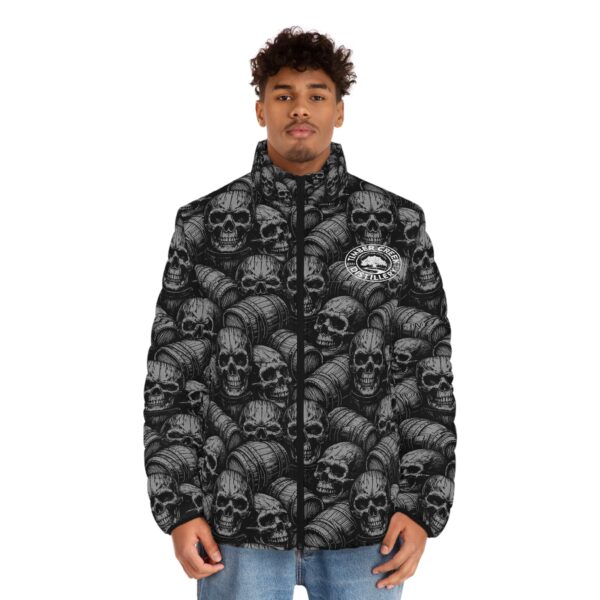 Black skull and barrel Puffer Jacket