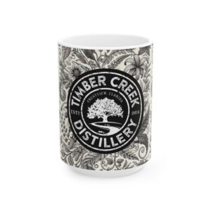 Timber Creek Distillery mug with botanicals